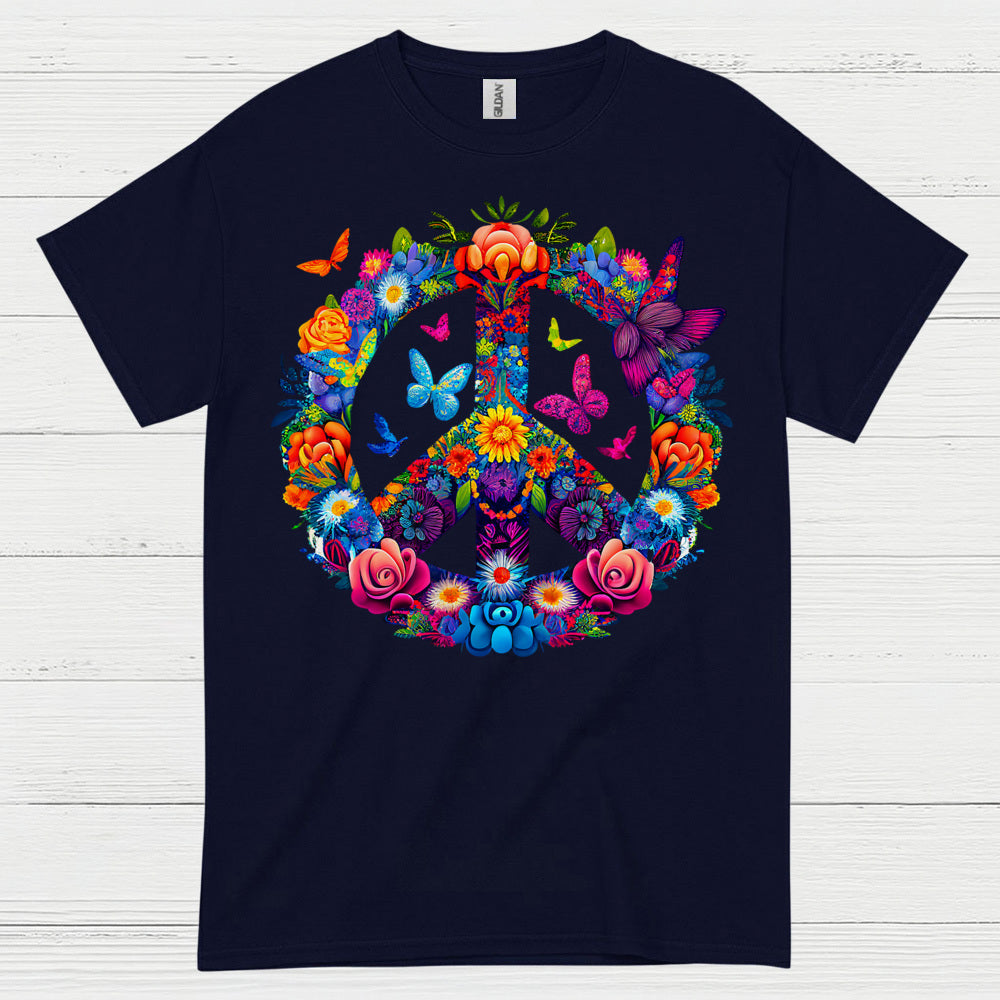 Floral Peace Sign Hippie T Shirt