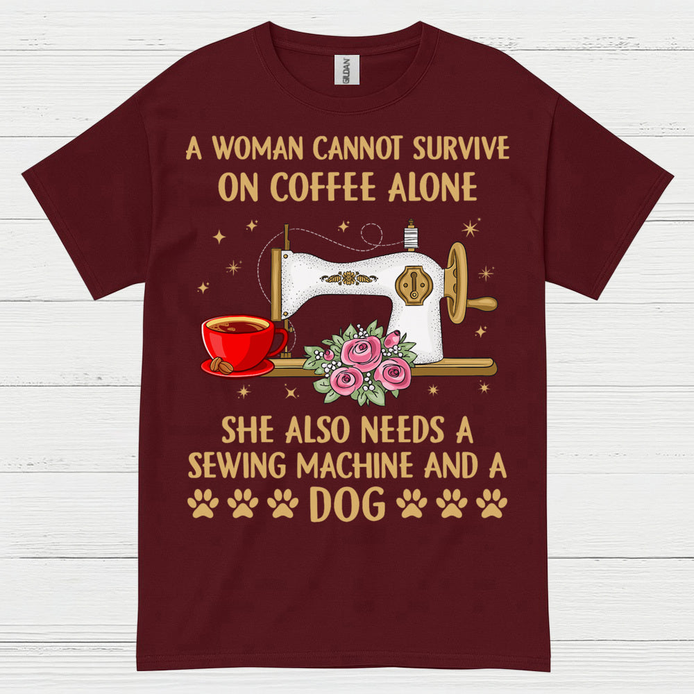 Sewing Machine Coffee Dog Humor T Shirt