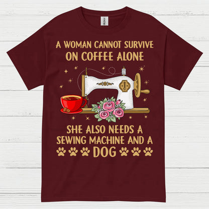 Sewing Machine Coffee Dog Humor T Shirt