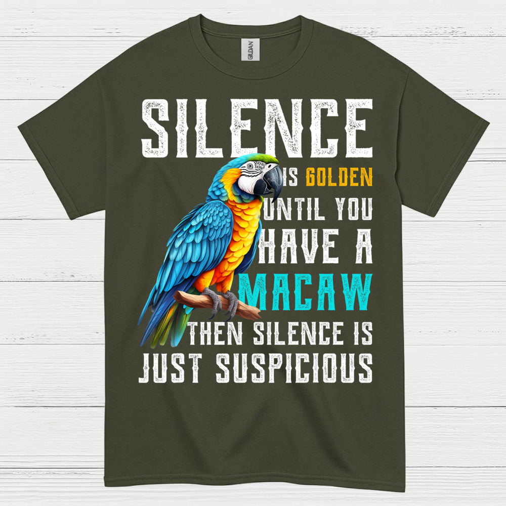 Silence Is Golden Funny Macaw T Shirt
