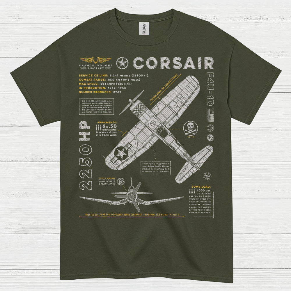 F4U Corsair Blueprint Aviation T Shirt