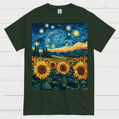 Sunflower Starry Night Art T Shirt