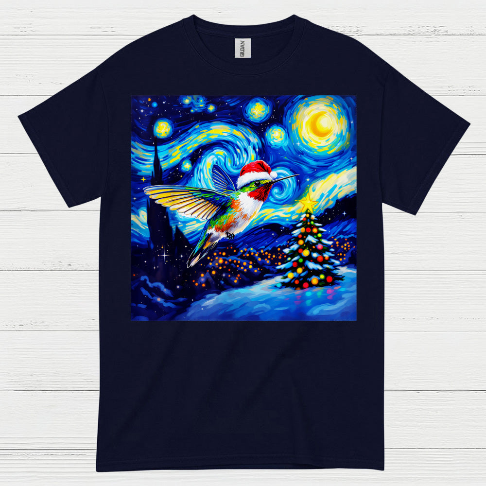 Festive Hummingbird Christmas Art T Shirt