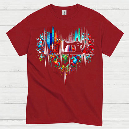 Sewing Machine Heartbeat Floral T Shirt