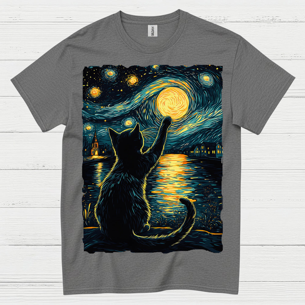 Starry Night Cat Art T Shirt
