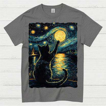 Starry Night Cat Art T Shirt