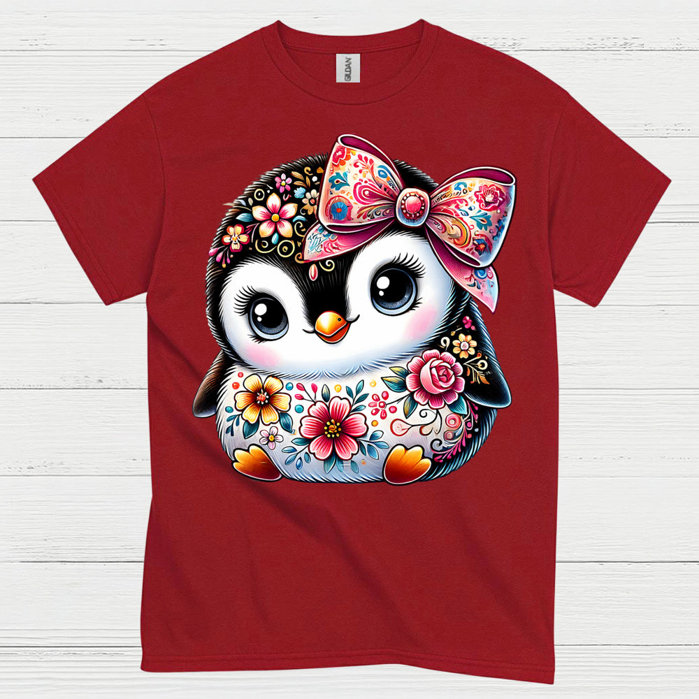 Cute Floral Penguin Girl Graphic T Shirt
