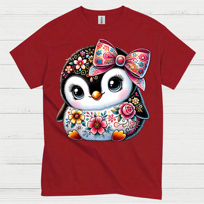 Cute Floral Penguin Girl Graphic T Shirt