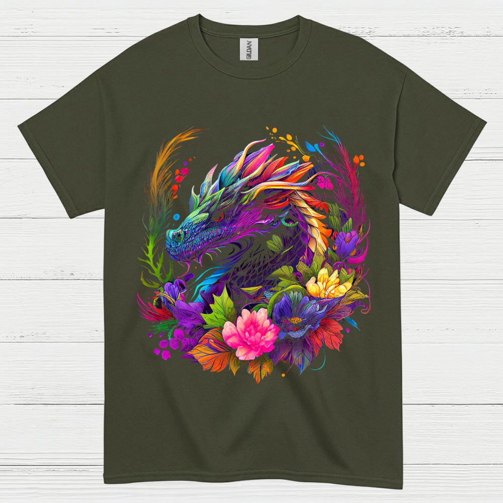 Colorful Floral Dragon T Shirt