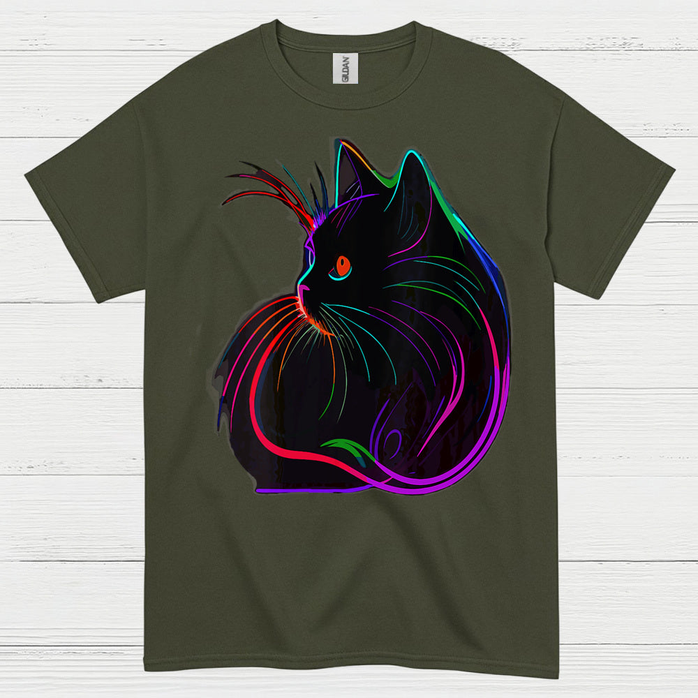 Neon Cat Line Art T Shirt