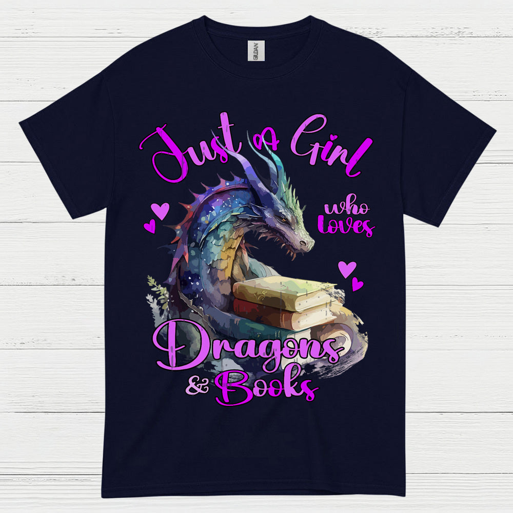 Dragon And Books Lover Girl T Shirt