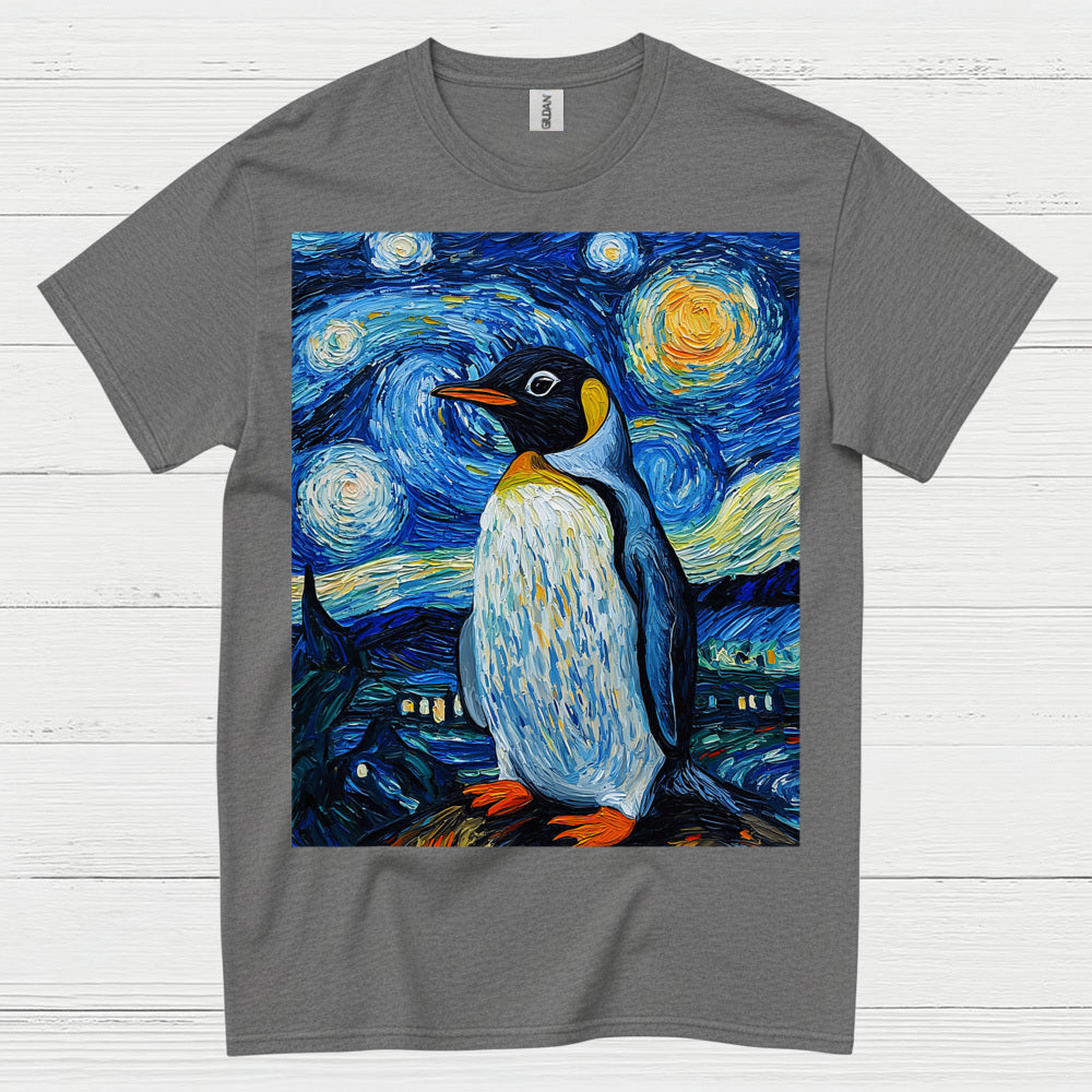 Penguin Starry Night Art Graphic T Shirt