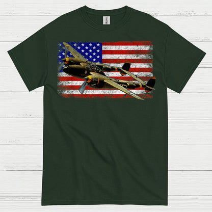 American Flag Warbird Airplane T Shirt