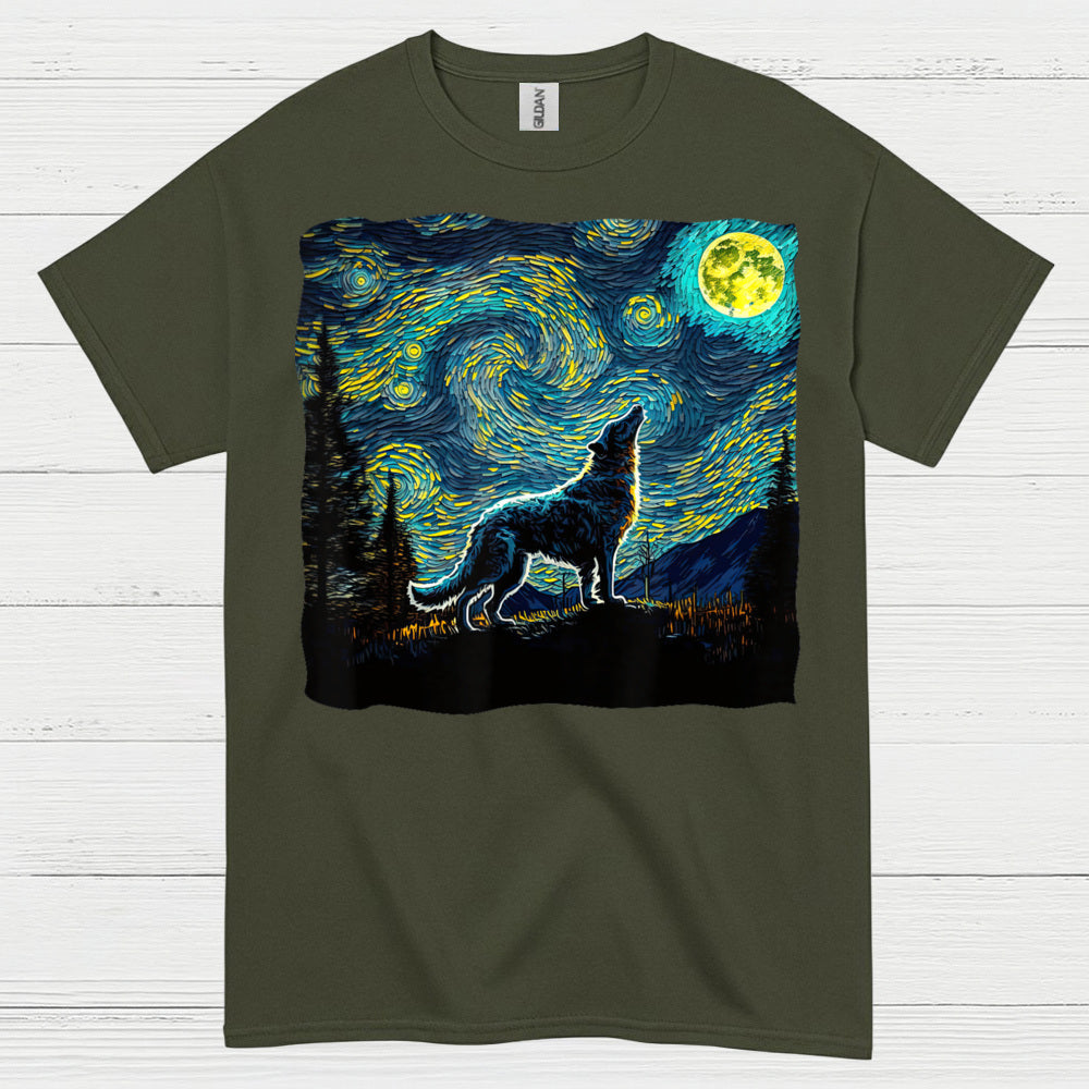 Wolf Starry Night Art T Shirt