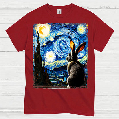 Quiet Bunny Starry Night Art T Shirt