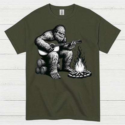 Bigfoot Playing Guitar Campfire T Shirt