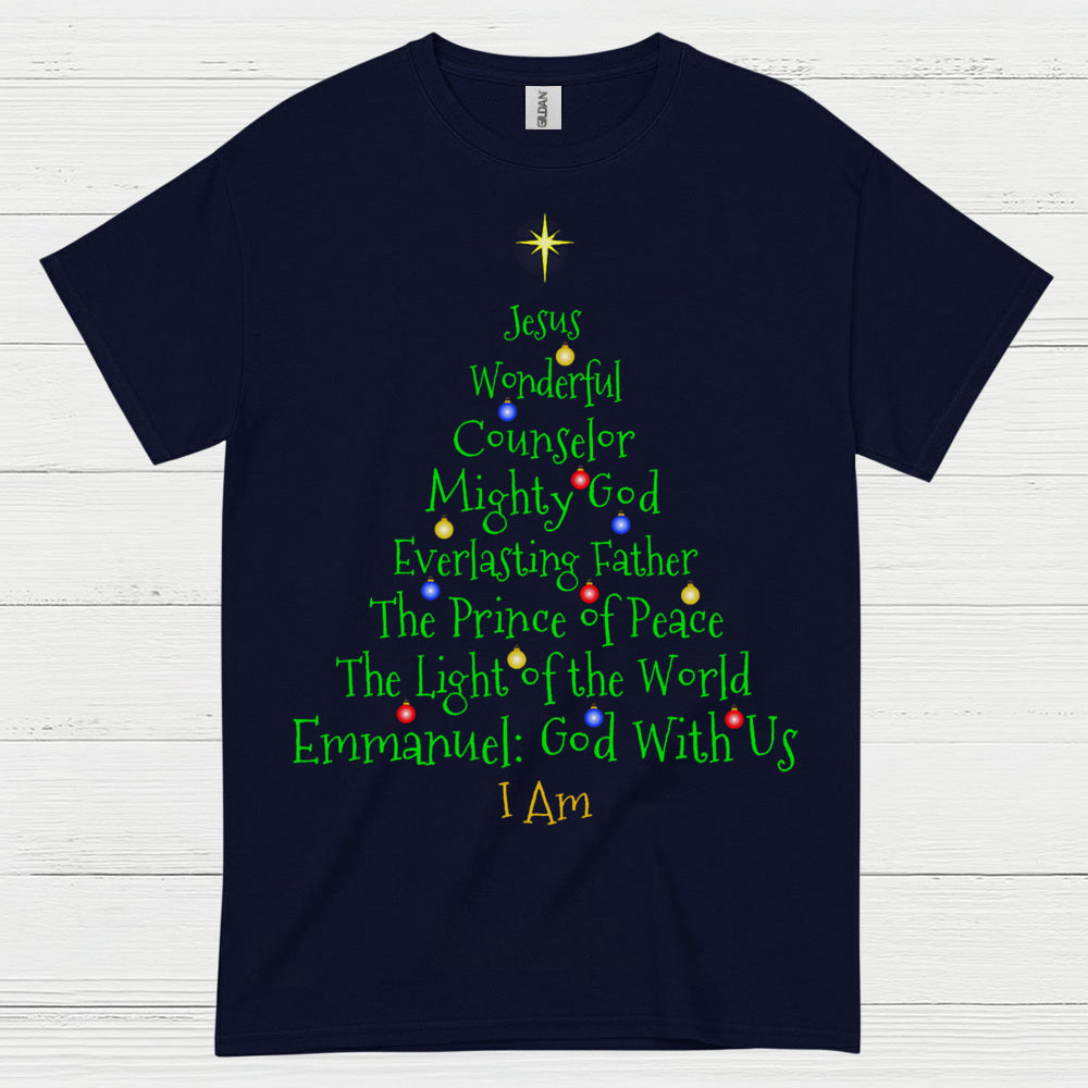 Jesus Names Christmas Tree Christian T Shirt