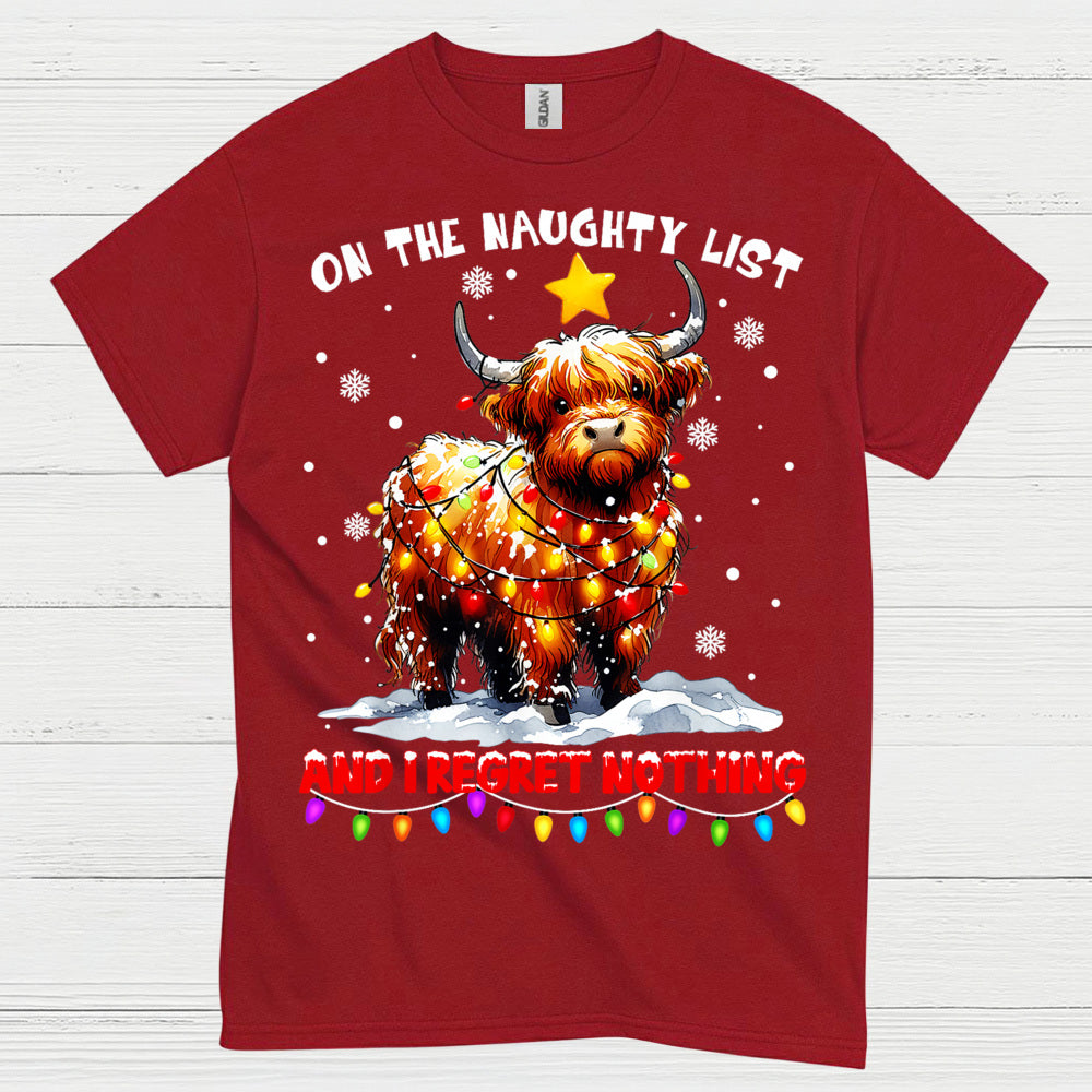Naughty List Highland Cow Christmas T Shirt
