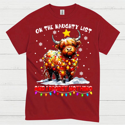 Naughty List Highland Cow Christmas T Shirt