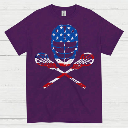 American Flag Lacrosse Goalie Skull T Shirt