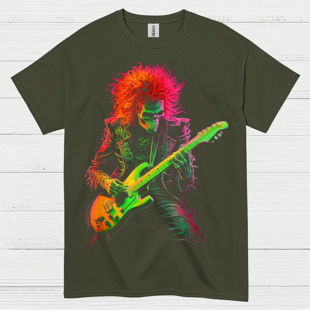 Neon Skeleton Guitarist Rock T Shirt