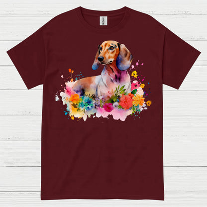 Colorful Watercolor Floral Dachshund Dog T Shirt