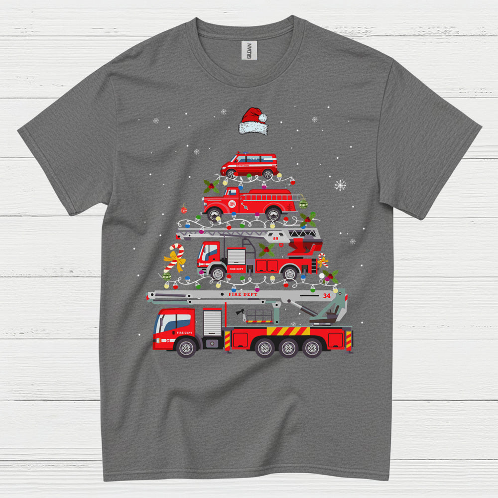 Fire Truck Christmas Tree Stacked Engines T Shirt