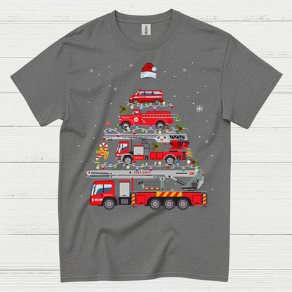 Fire Truck Christmas Tree Stacked Engines T Shirt