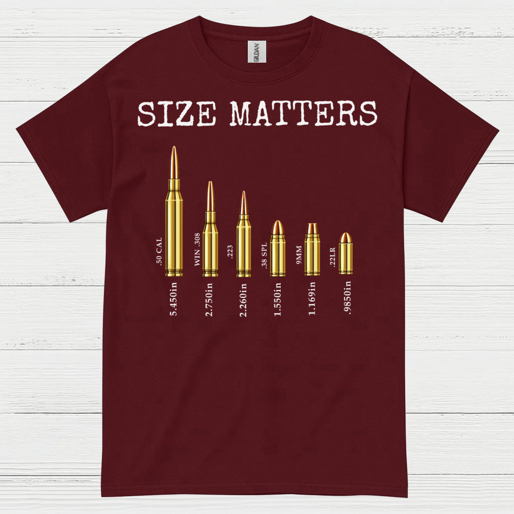 Size Matters Funny Ammo Comparison Graphic T Shirt