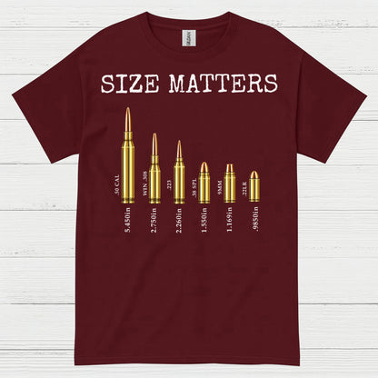 Size Matters Funny Ammo Comparison Graphic T Shirt