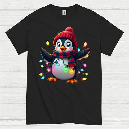 Cute Christmas Penguin Lights Graphic T Shirt