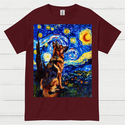 German Shepherd Starry Night Art T Shirt