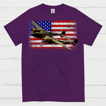 American Flag Warbird Airplane T Shirt