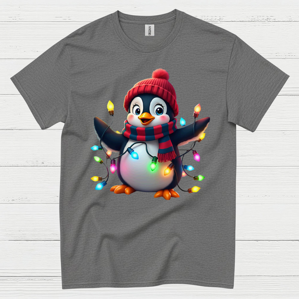 Cute Christmas Penguin Lights Graphic T Shirt
