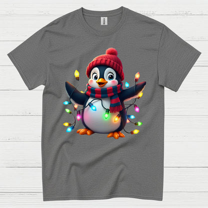 Cute Christmas Penguin Lights Graphic T Shirt
