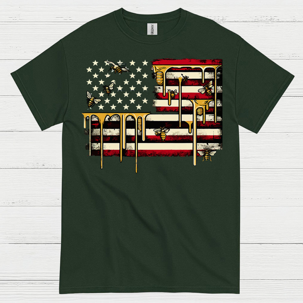 Patriotic Bee American Flag T Shirt