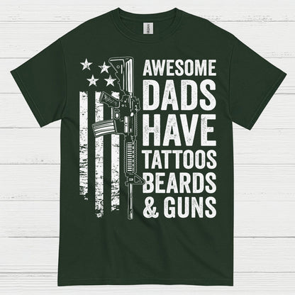 Awesome Dads Have Tattoos Beards And Guns T Shirt
