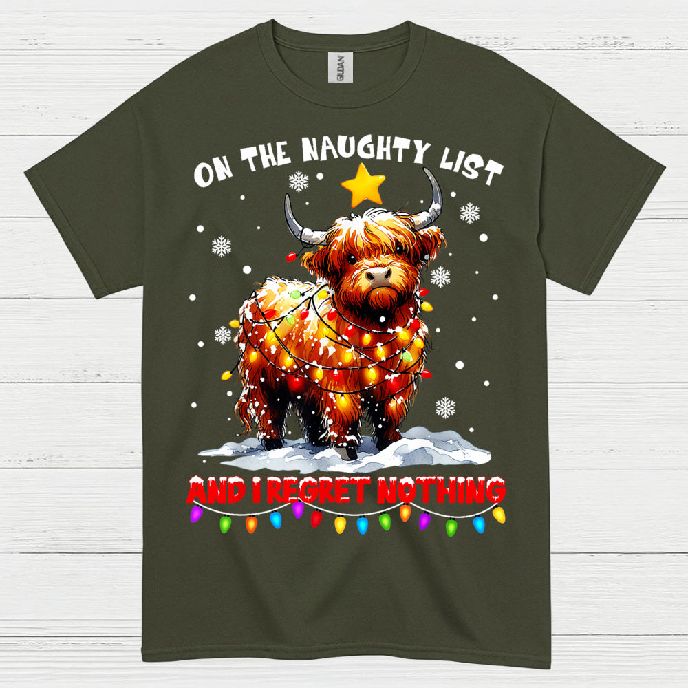 Naughty List Highland Cow Christmas T Shirt