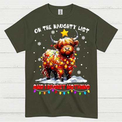 Naughty List Highland Cow Christmas T Shirt