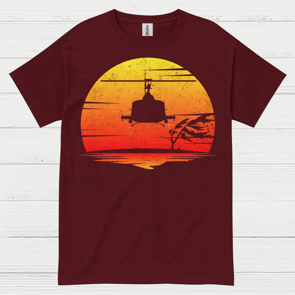 Vietnam Helicopter Sunset Military T Shirt