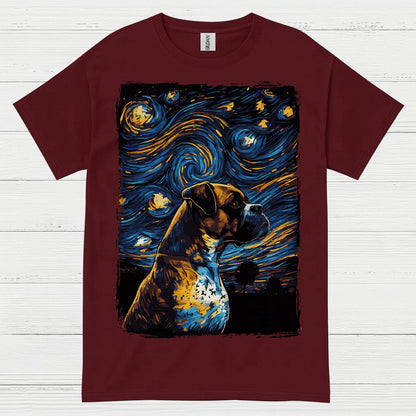 Starry Night Boxer Dog Art T Shirt