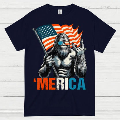Merica Bigfoot American Flag T Shirt