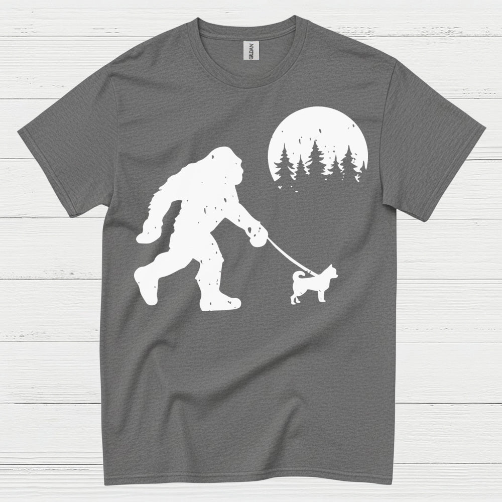Bigfoot Walking Dog Silhouette T Shirt