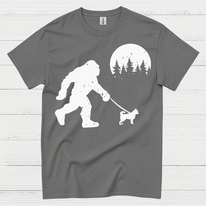 Bigfoot Walking Dog Silhouette T Shirt