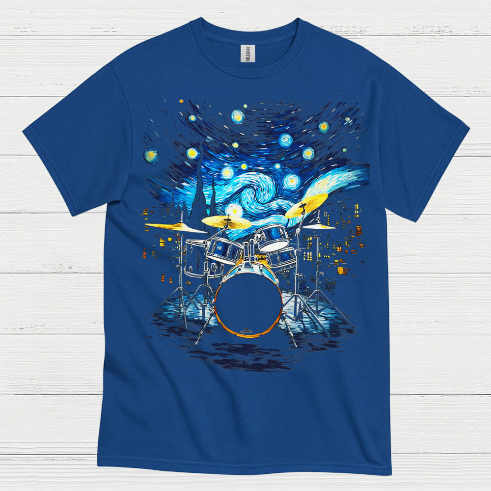 Drum Set Starry Night Art T Shirt