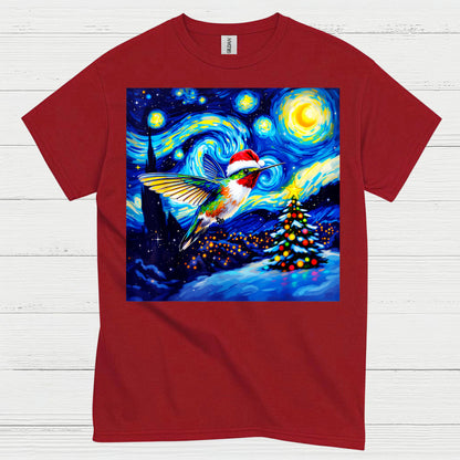 Festive Hummingbird Christmas Art T Shirt