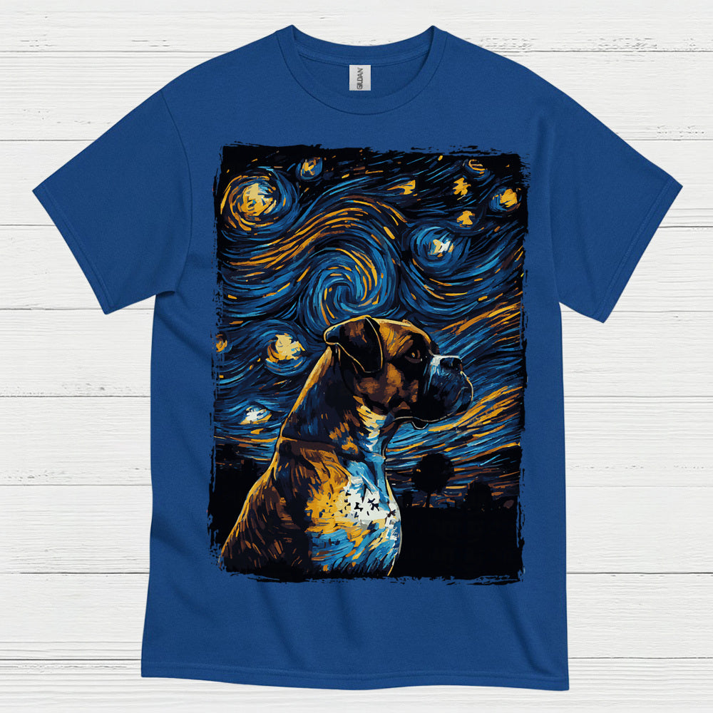 Starry Night Boxer Dog Art T Shirt