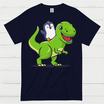 Cute Penguin Riding Dinosaur Funny Graphic T Shirt