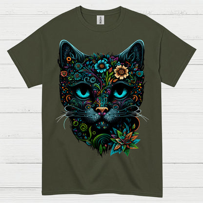 Floral Cat Art T Shirt