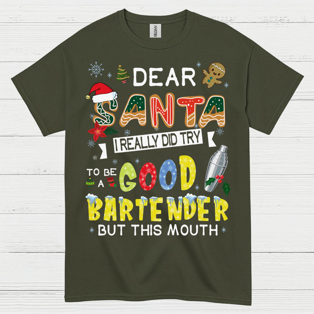 Dear Santa Bartender Christmas Humor T Shirt